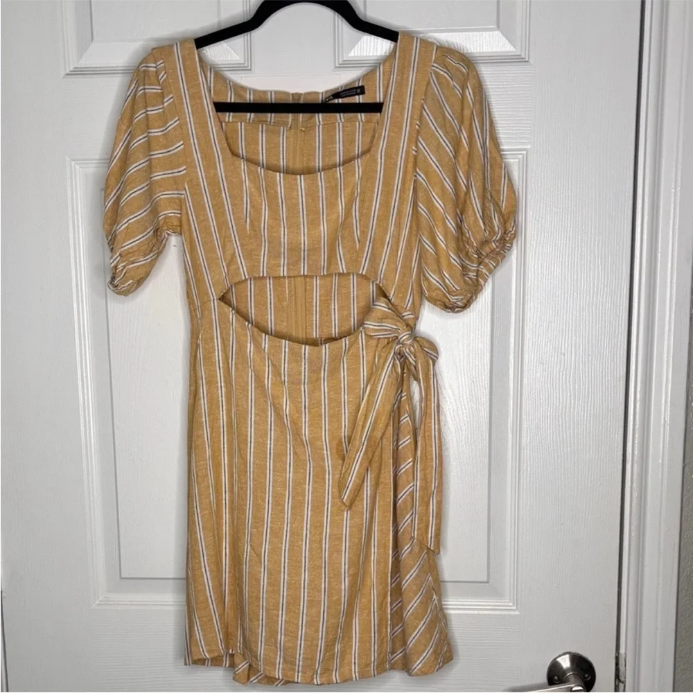 Zara Sunkissed Linen Cutout Mini Coastal Cowgirl Cottagecore Mustard Yellow M - Picture 13 of 15